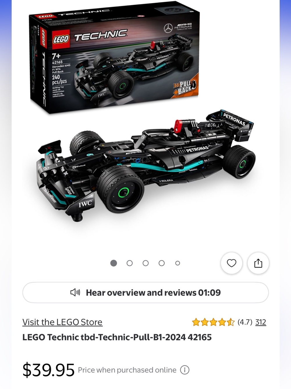 Lego Black Mercedes-AMG Petronas F1 Race Car with Teal Accents